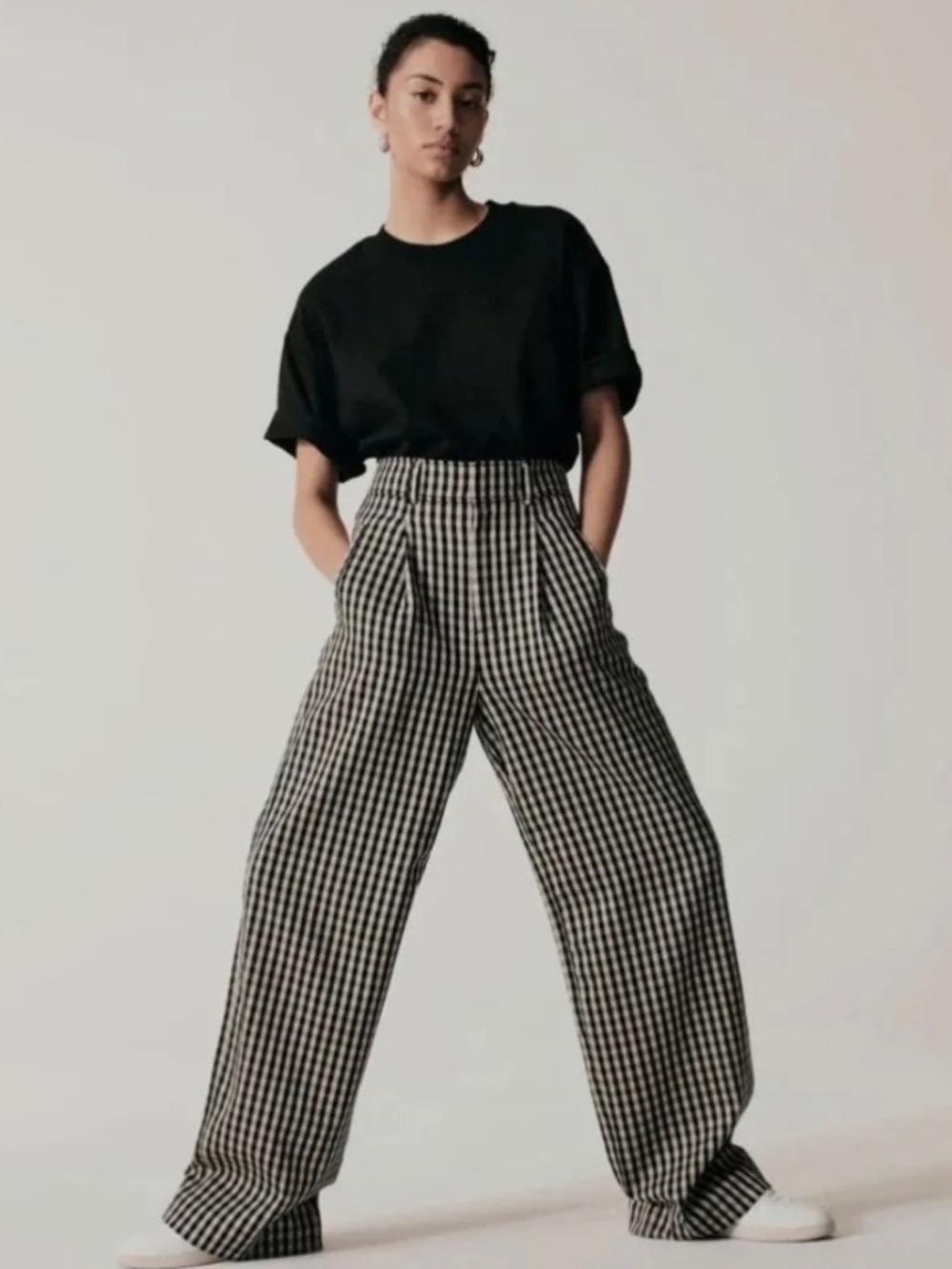Everlane The Draper Pleated Pant Buttersmooth Gingham Wide Leg 6S